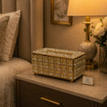 Golden Crystal Tissue Box - Luxury Diamond-Cut Decor Piece