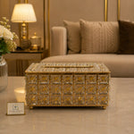 Golden Crystal Tissue Box - Luxury Diamond-Cut Decor Piece