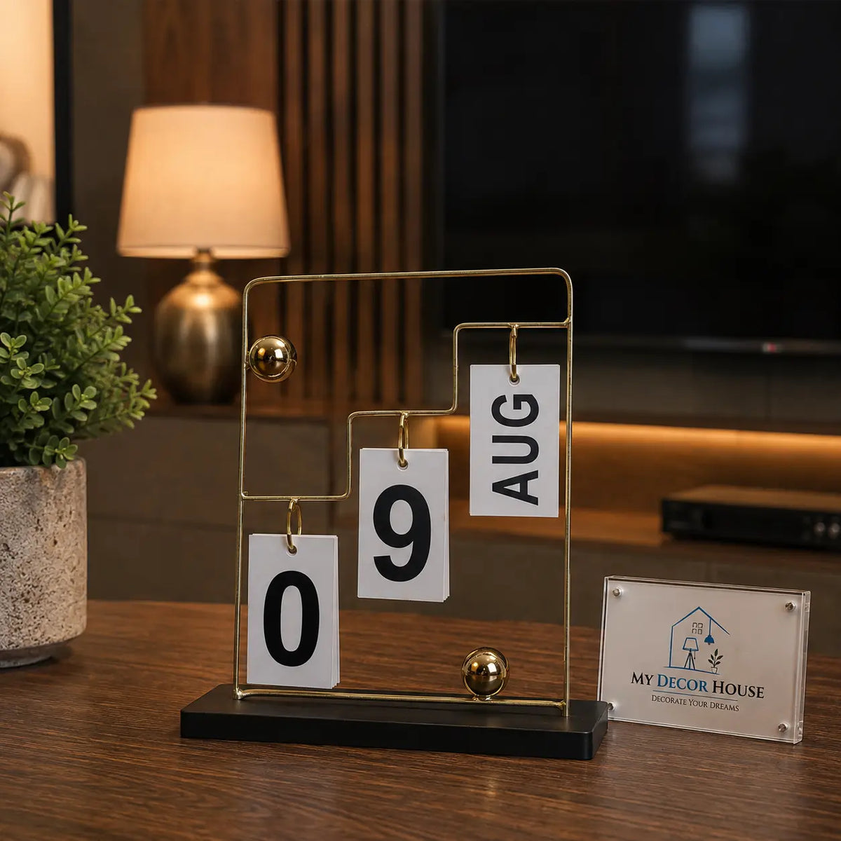 Decorative perpetual table calendar with gold-tone frame